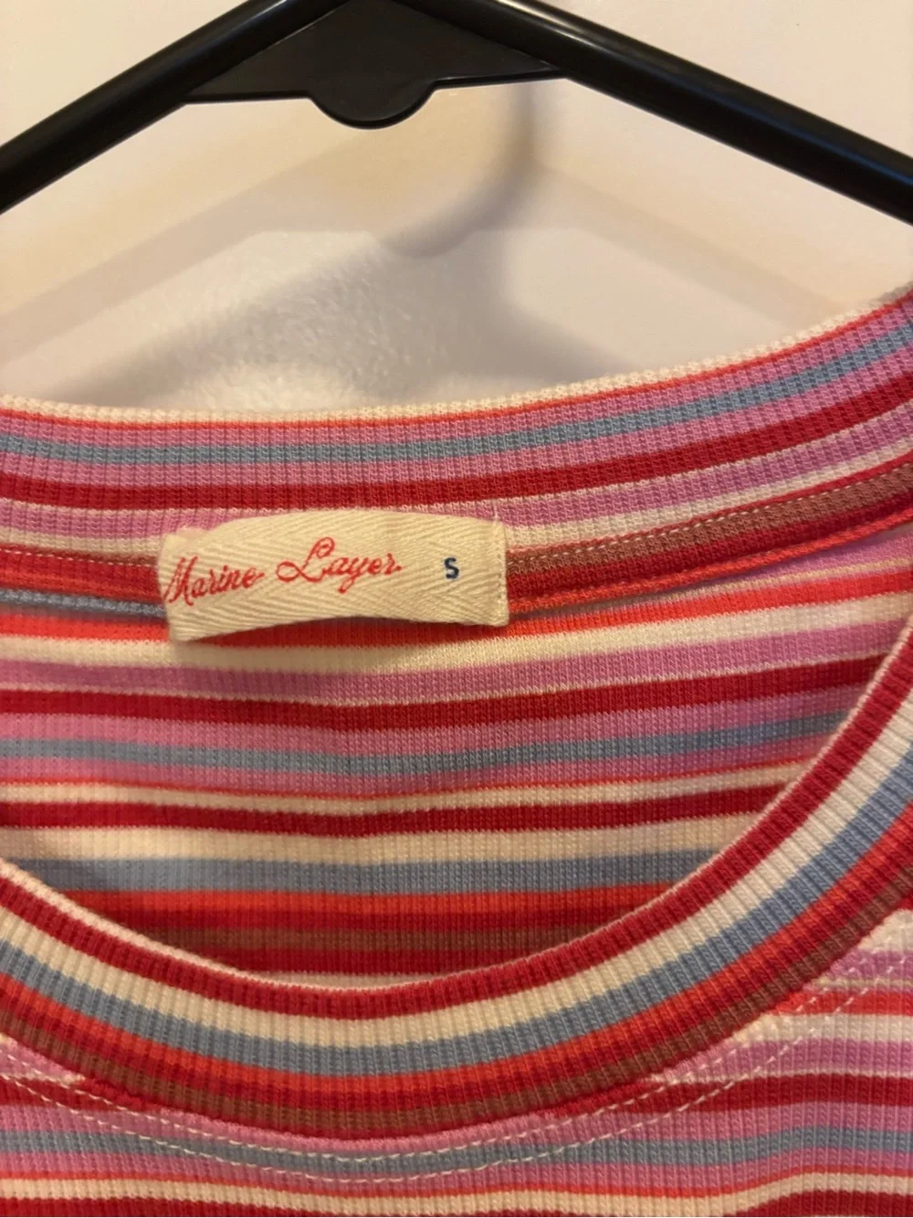 Marine Layer Pink Red Striped Short Sleeve Tee - Picture 2 of 4